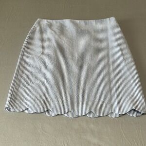 Talbots Blue White Seersucker Skirt Scalloped Hem A-Line Mini Women's Size 8